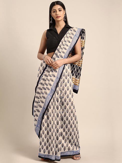 Kalakari India Beige Cotton Printed Saree With Unstitched Blouse Price in India