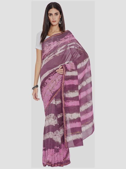 Kalakari India Purple & Pink Printed Saree With Unstitched Blouse Price in India