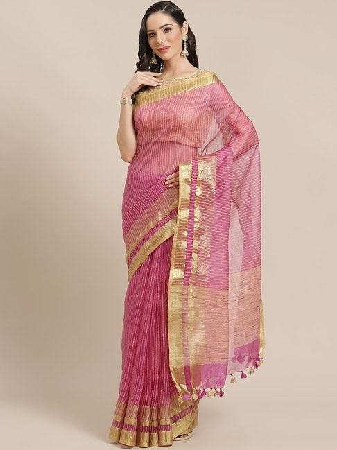 Kalakari India Pink Embroidered Saree With Unstitched Blouse Price in India