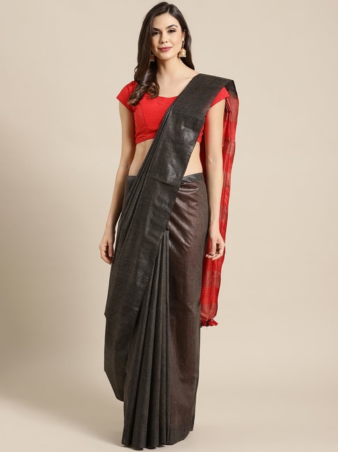 Kalakari India Charcoal Saree With Unstitched Blouse Price in India