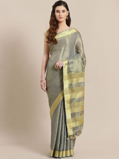 Kalakari India Grey & Golden Saree With Unstitched Blouse Price in India