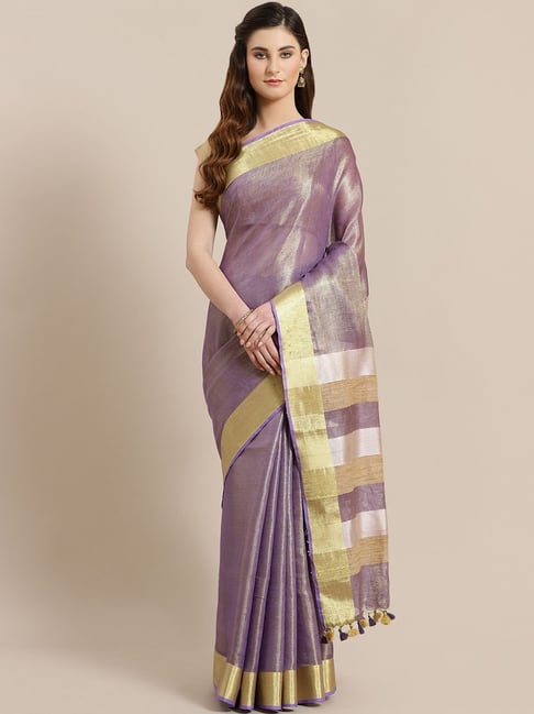 Kalakari India Purple & Golden Saree With Unstitched Blouse Price in India