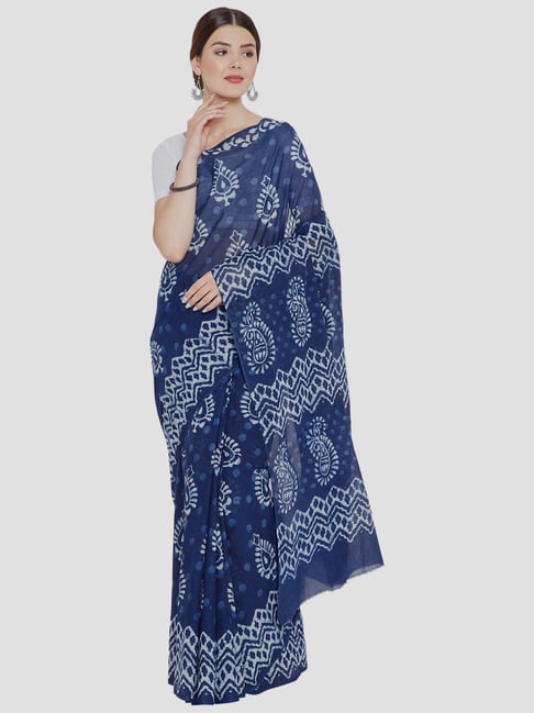 Kalakari India Blue Cotton Printed Saree With Unstitched Blouse-picture-37