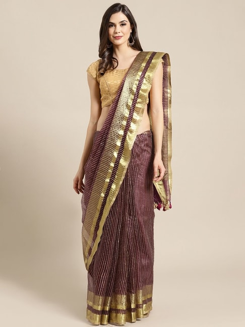 Kalakari India Purple Embroidered Saree With Unstitched Blouse Price in India