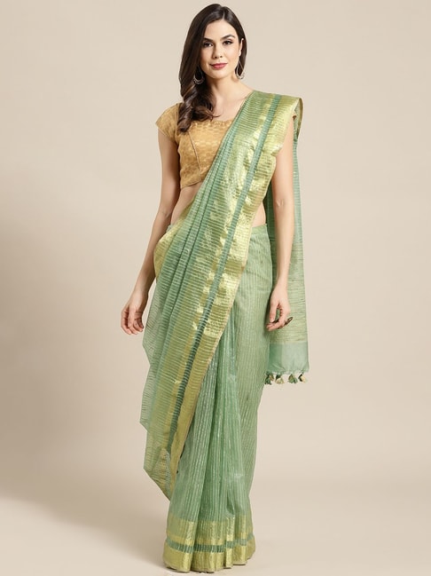 Kalakari India Green Embroidered Saree With Unstitched Blouse Price in India