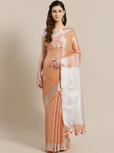 Kalakari India Peach & Silver Saree With Unstitched Blouse Price in India