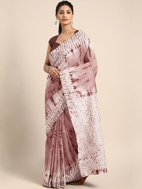 Kalakari India White & Peach Cotton Printed Saree With Unstitched Blouse Price in India