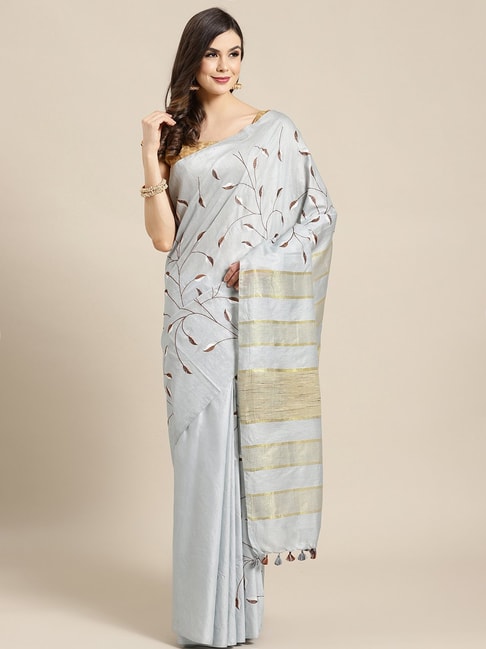 Kalakari India Grey Embroidered Saree With Unstitched Blouse Price in India