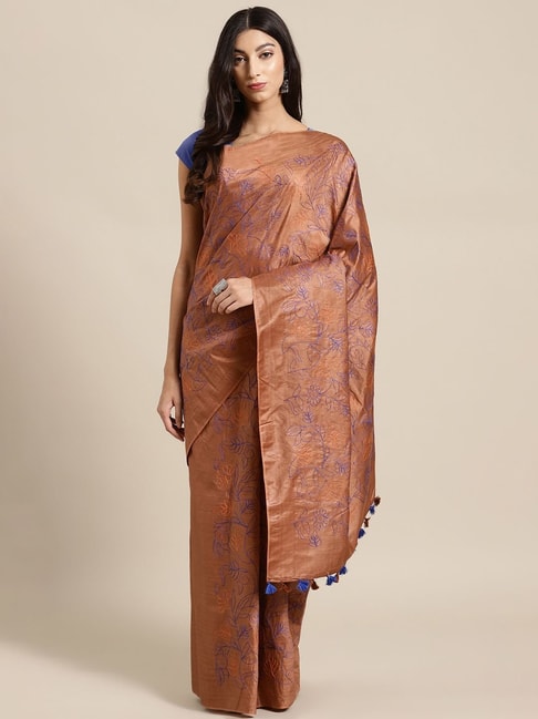 Kalakari India Brown Embroidered Saree With Unstitched Blouse Price in India