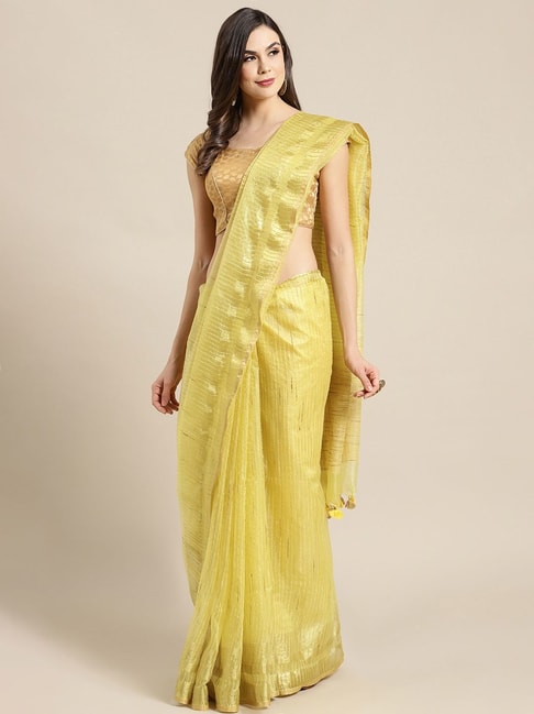 Kalakari India Yellow Embroidered Saree With Unstitched Blouse Price in India