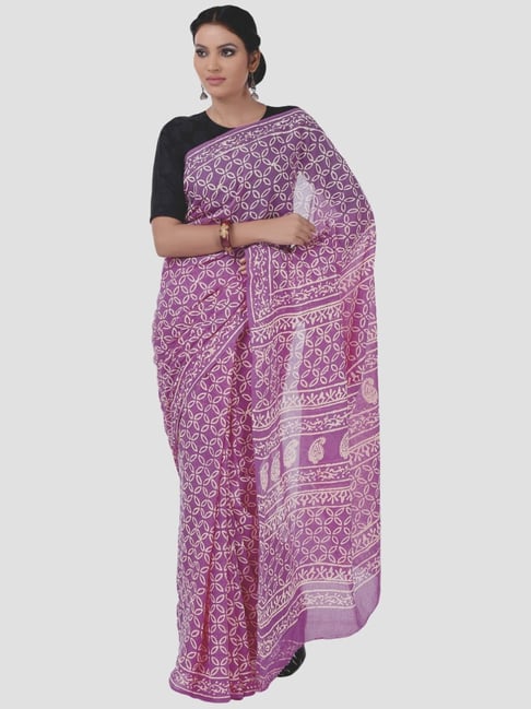 Kalakari India Pink Cotton Printed Saree With Unstitched Blouse Price in India