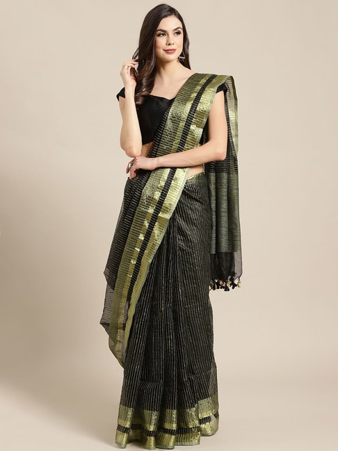 Kalakari India Black & Golden Embroidered Saree With Unstitched Blouse Price in India