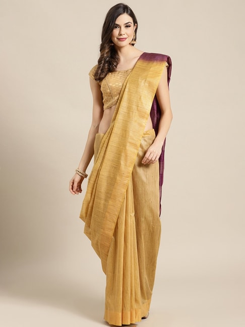 Kalakari India Yellow Saree With Unstitched Blouse Price in India