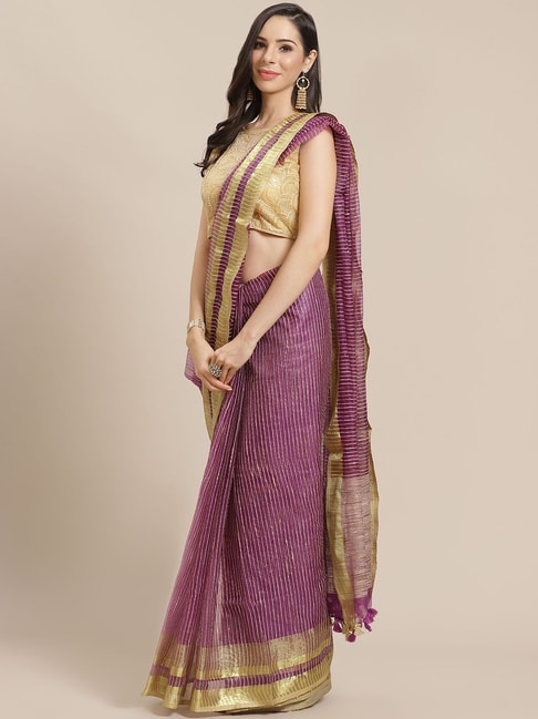 Kalakari India Purple Embroidered Saree With Unstitched Blouse Price in India