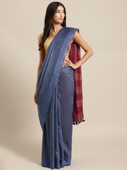 Kalakari India Blue Saree With Unstitched Blouse Price in India