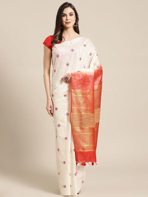 Kalakari India White Woven Saree With Unstitched Blouse-picture-34