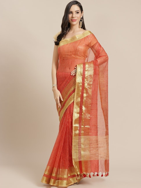 Kalakari India Peach Embroidered Saree With Unstitched Blouse Price in India