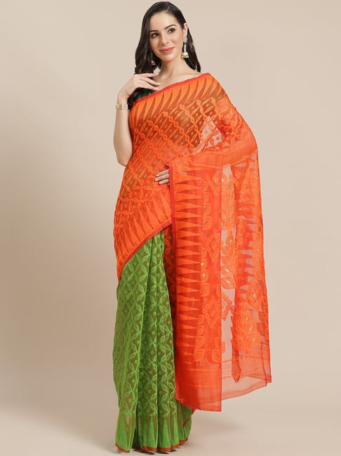 Kalakari India Orange & Green Woven Saree Price in India