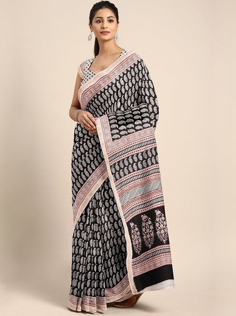 Kalakari India Black Printed Saree With Unstitched Blouse Price in India