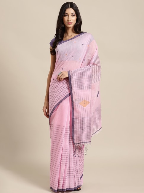 Kalakari India Pink Woven Saree With Unstitched Blouse Price in India