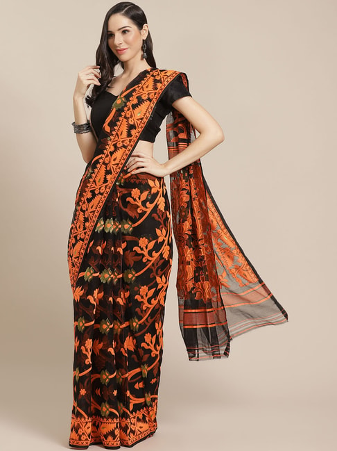 Kalakari India Black & Orange Woven Saree Price in India