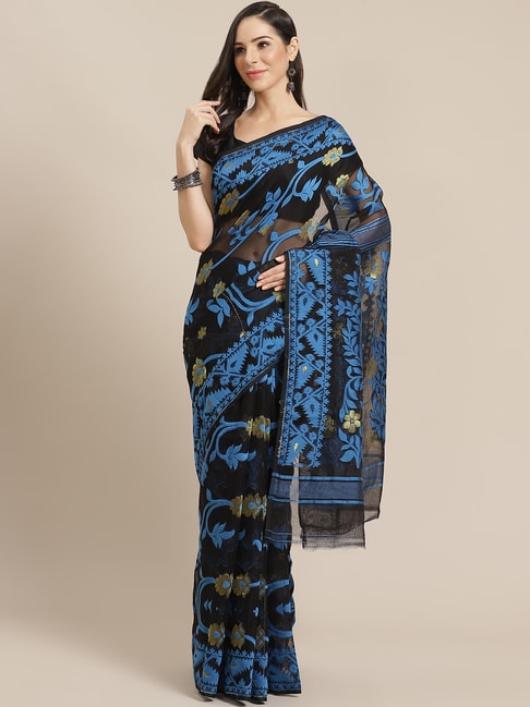 Kalakari India Black & Blue Woven Saree Price in India