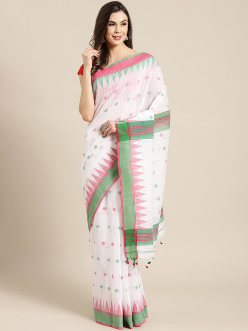 Kalakari India White Woven Saree With Unstitched Blouse Price in India