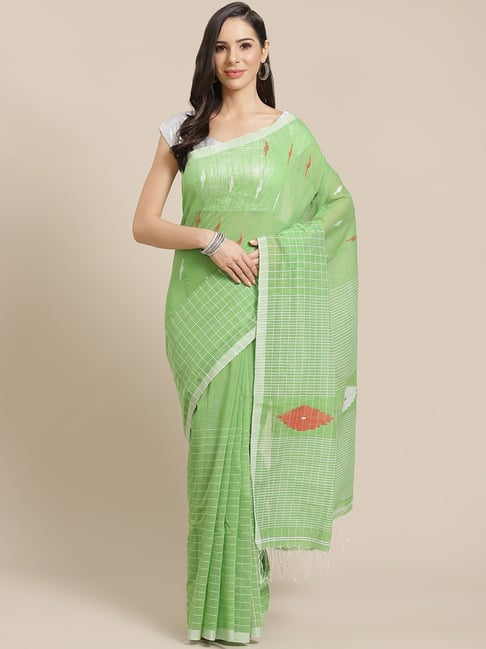 Kalakari India Green Woven Saree With Unstitched Blouse Price in India