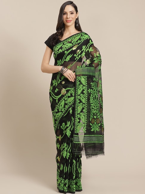 Kalakari India Black & Green Woven Saree Price in India