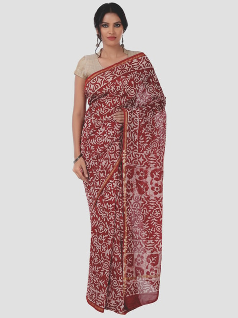 Kalakari India Maroon Printed Saree With Unstitched Blouse Price in India