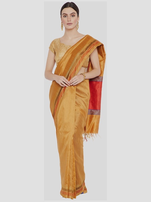 Kalakari India Golden Saree With Unstitched Blouse Price in India