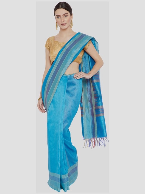 Kalakari India Turquoise Saree With Unstitched Blouse Price in India