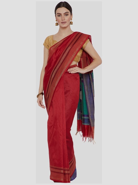 Kalakari India Red Saree With Unstitched Blouse Price in India
