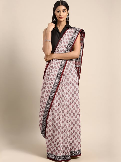 Kalakari India Off-White Cotton Printed Saree With Unstitched Blouse Price in India