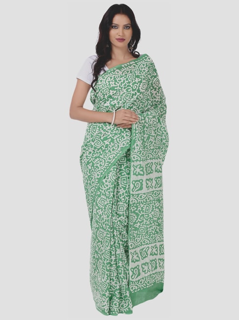 Kalakari India Green Printed Saree With Unstitched Blouse Price in India