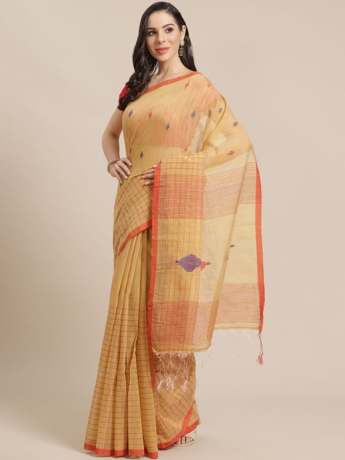 Kalakari India Beige Woven Saree With Unstitched Blouse-picture-37