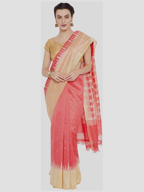 Kalakari India Peach & Beige Saree With Unstitched Blouse Price in India