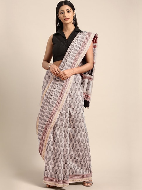 Kalakari India Off-White Printed Saree With Unstitched Blouse Price in India