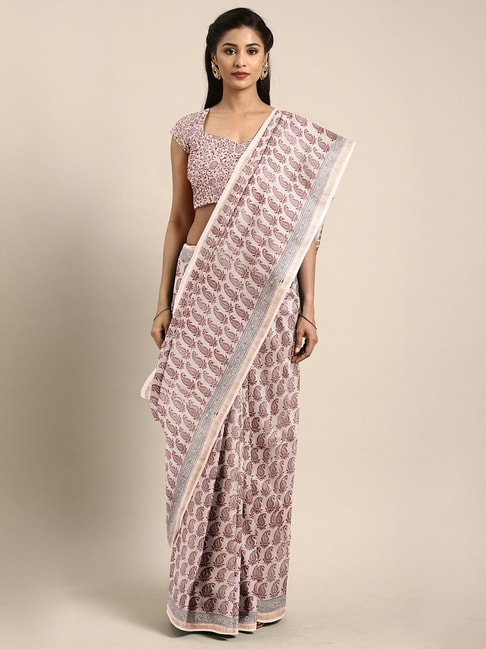 Kalakari India Beige Printed Saree With Unstitched Blouse Price in India