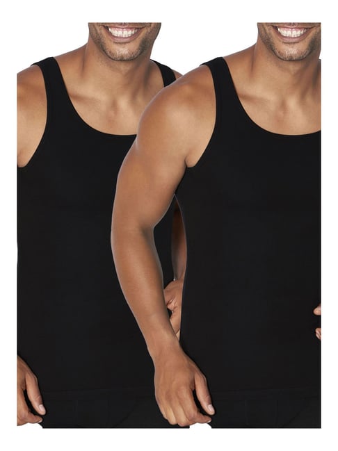 Buy Sloggi Black Slim Fit Vest - Pack Of 2 for Men Online @ Tata CLiQ