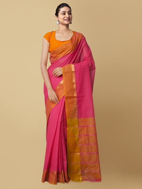 Unnati Silks Women's Pure Pavni Mangalagiri Cotton Saree Price in India