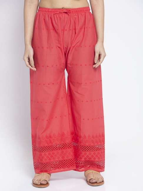 Gracit Pink Flared Fit Cotton Palazzos