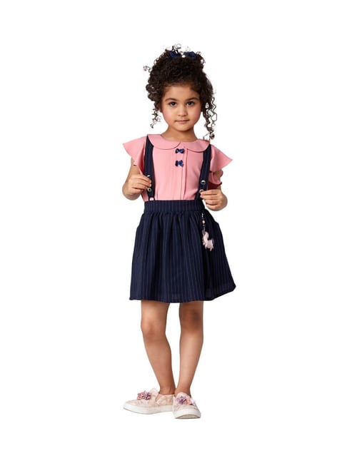 Peppermint Kids Navy & Pink Striped Dungaree with Top-picture-17