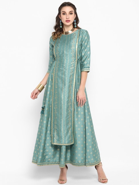 Janasya Light Green Printed Maxi Dress Price in India