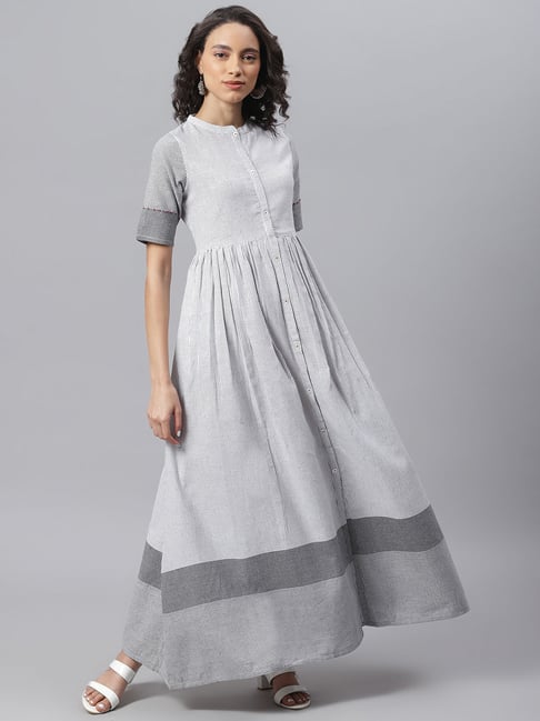 Janasya White Striped Maxi Dress Price in India