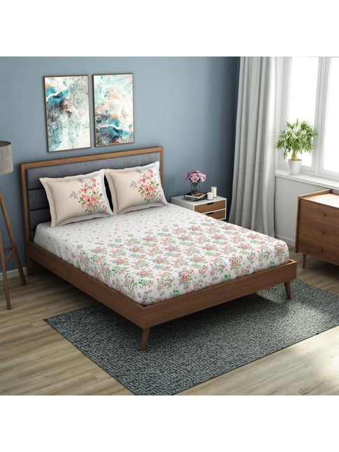 Buy Spaces Bonica Pink & White Cotton 210 TC Bed Sheets Set at Best Price Tata CLiQ