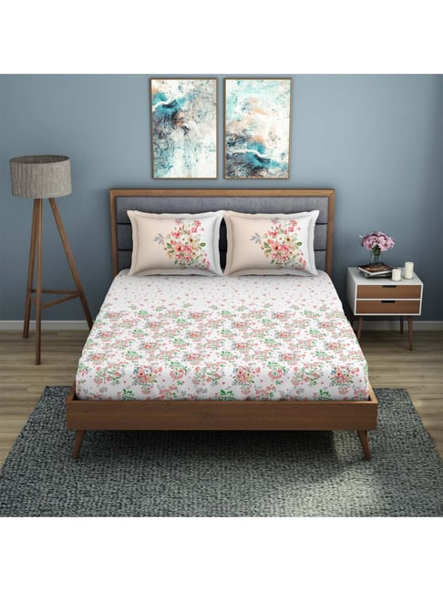 Buy Spaces Bonica Pink & White Cotton 210 TC Bed Sheets Set at Best Price Tata CLiQ