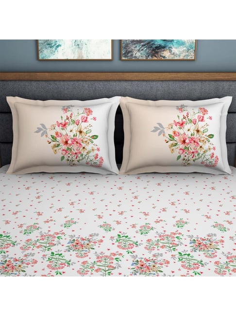 Buy Spaces Bonica Pink & White Cotton 210 TC Bed Sheets Set at Best Price Tata CLiQ