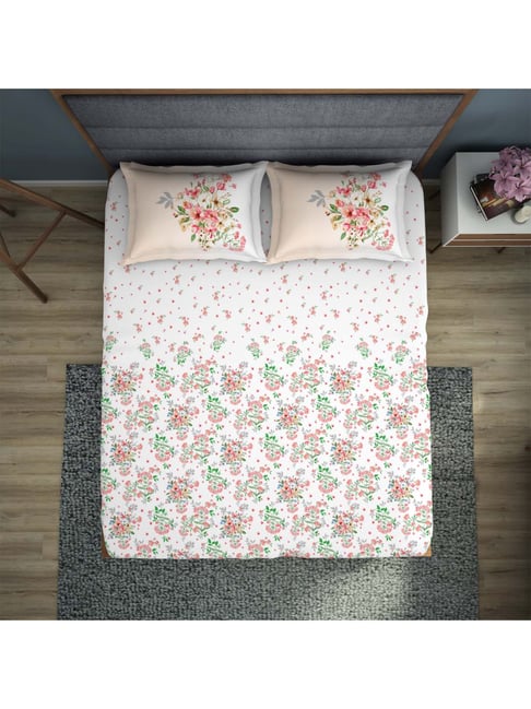Buy Spaces Bonica Pink & White Cotton 210 TC Bed Sheets Set at Best Price Tata CLiQ