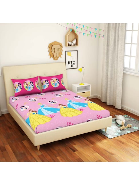 Buy CORE Designed By Spaces Pink & Yellow Cotton 144 TC Bed Sheets Set